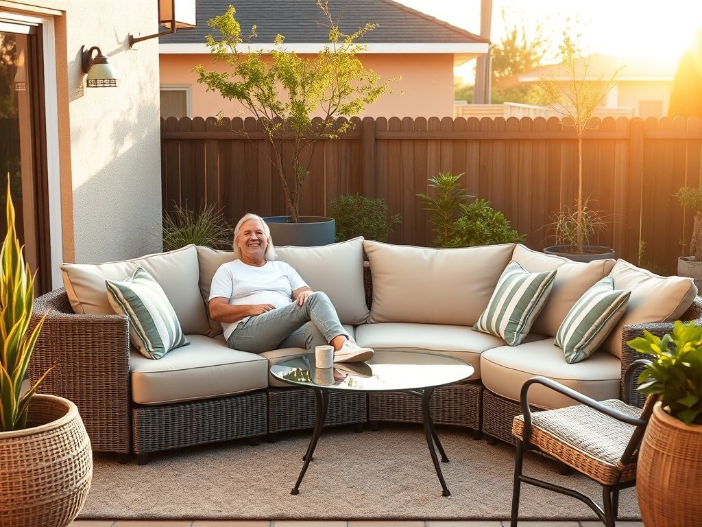 Turn a cramped patio into a finished outdoor lounge in one renter-friendly setup