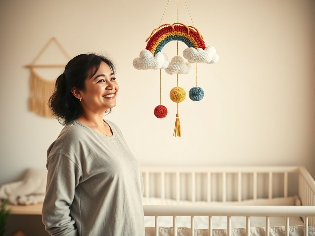 How a $22.89 hand-crocheted rainbow mobile can make a plain nursery feel finished in minutes