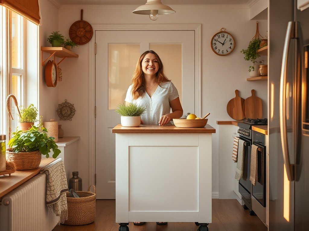 How a $124.99 rolling kitchen island adds 3 prep-and-storage zones to a cramped tiny-house kitchen