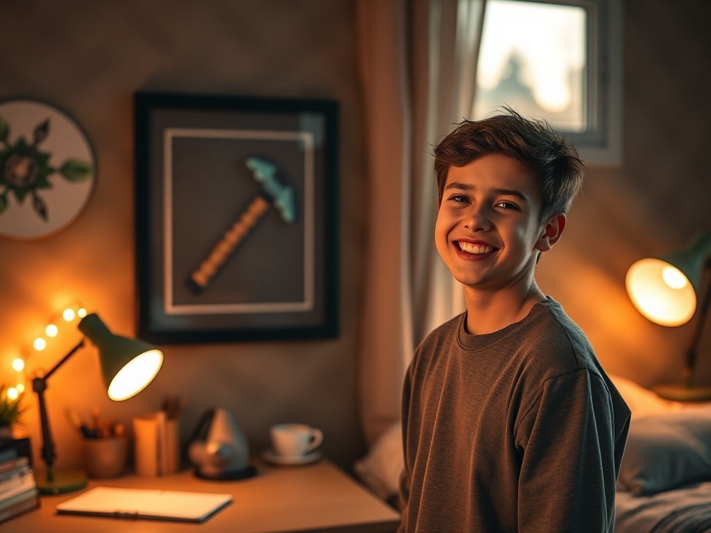 Turn a blank Minecraft wall into a finished focal point in 10 minutes with one 12″ x 12″ framed Diamond Pickaxe print