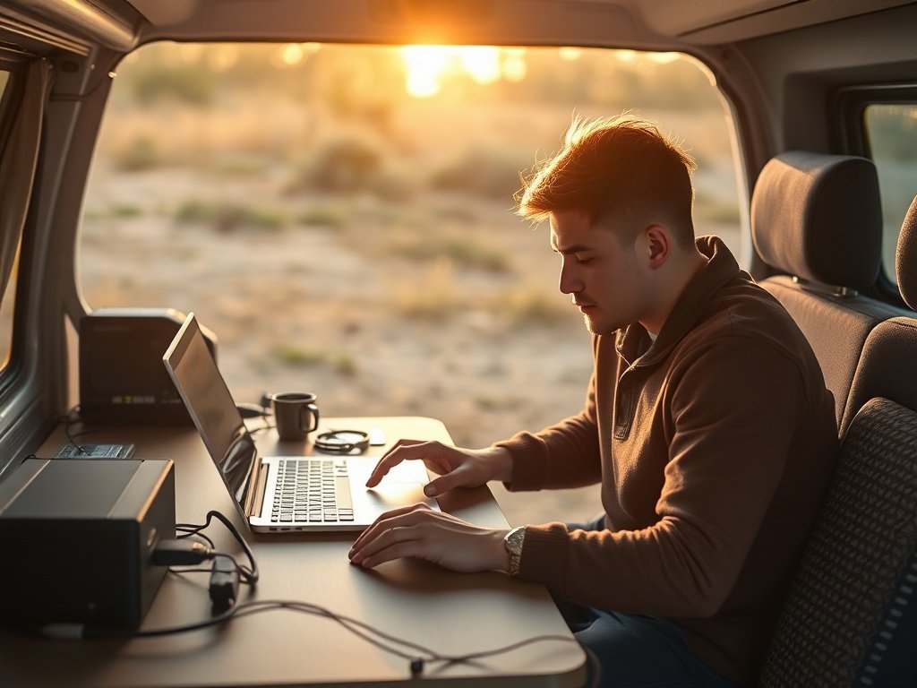 How a 230.4Wh LiFePO4 Power Station Keeps a Solar Van Office Running for a Full Workday