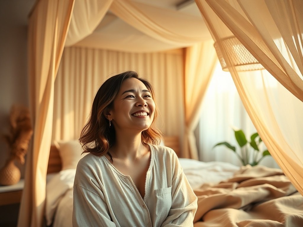 Turn a tiny tropical bedroom into a polished retreat with built-in storage, charging, and canopy style