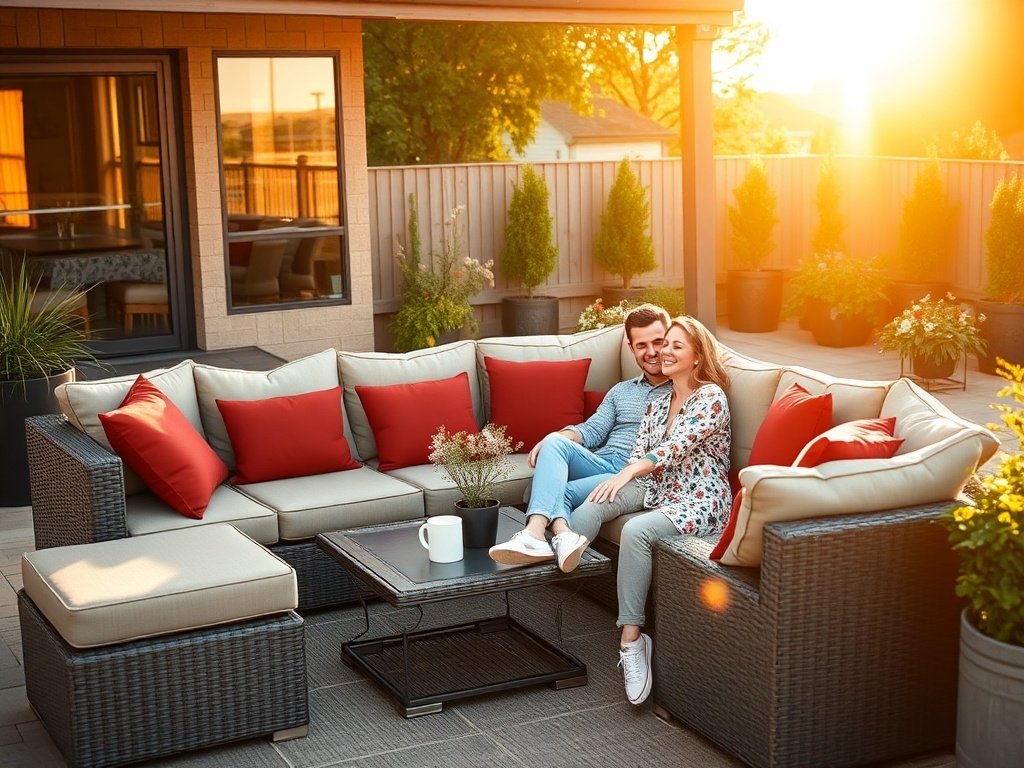 Turn a Bare Patio Into a Finished Outdoor Living Room with One 7-Piece Seating Set