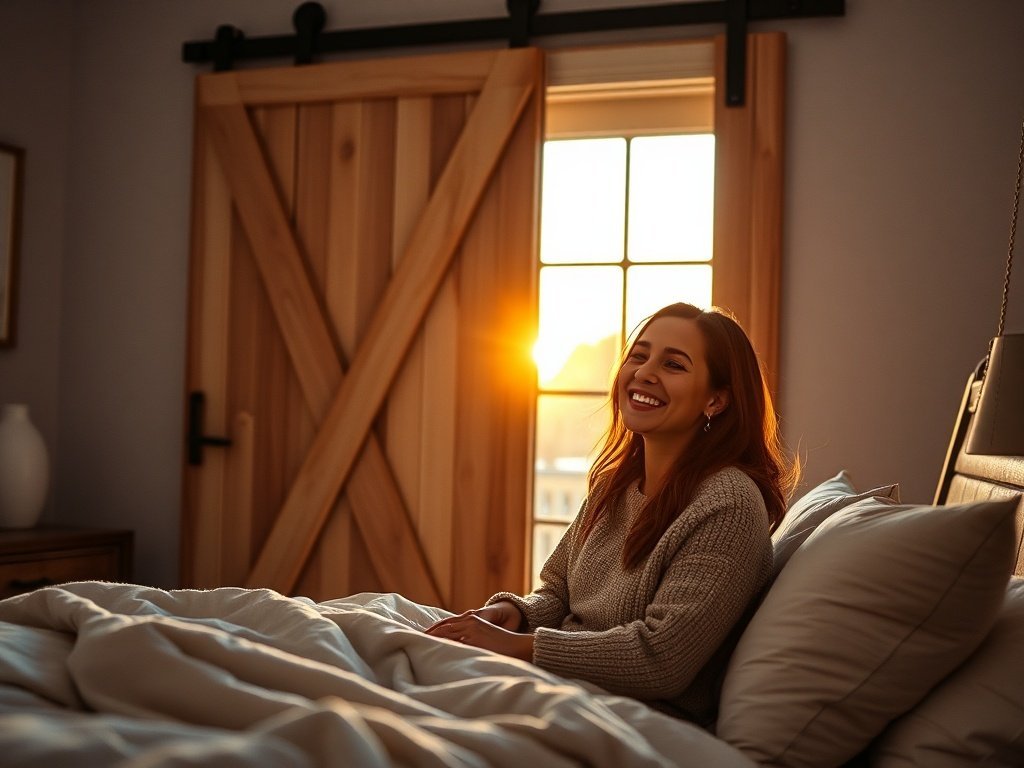 Turn a plain bedroom into a modern farmhouse retreat with one sliding door upgrade