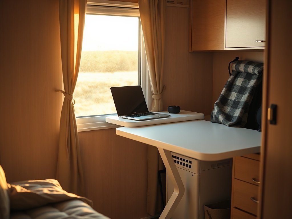 How a $49.99 rolling standing desk can turn one cramped RV corner into a real work zone