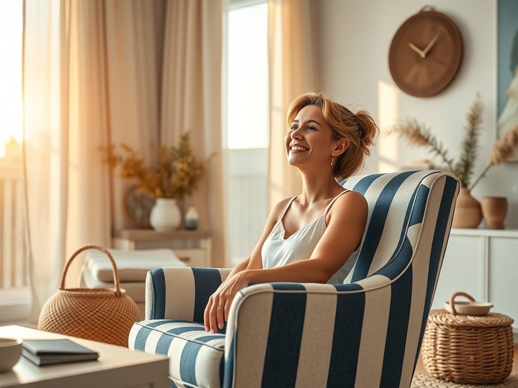 How the WakeZero Blue Stripe Accent Chair Can Finish a Coastal Grandmillennial Room in 10 Minutes for $143.44