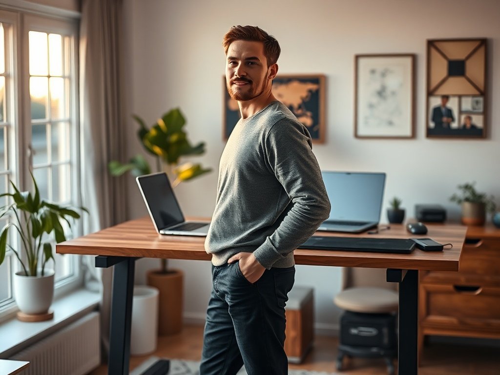 From cluttered corner to calm command center: 3 features that make this walnut standing desk feel like a real office
