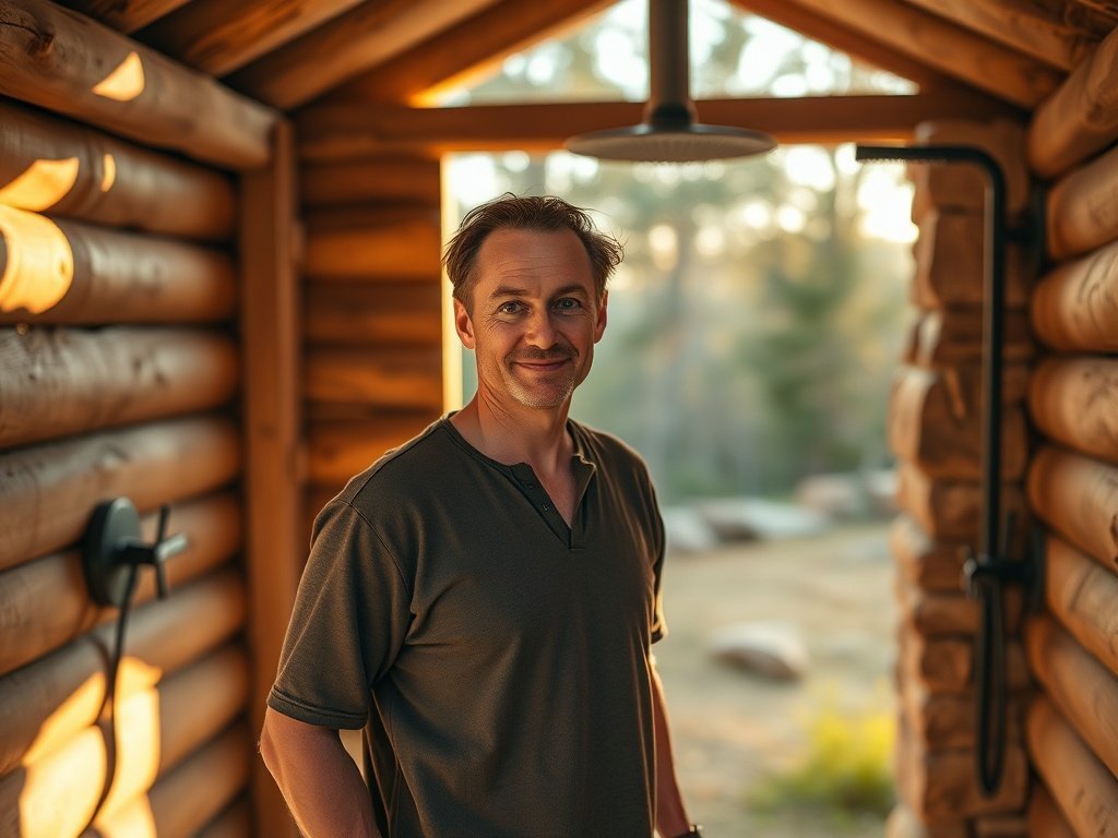 Upgrade a basic bath stop into a spa-style glamping feature with one wall-mounted shower kit