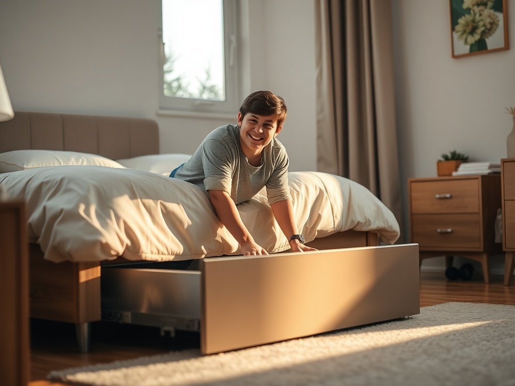 Turn 10+ feet of dead space under your bed into hidden storage — and make a small bedroom feel bigger today