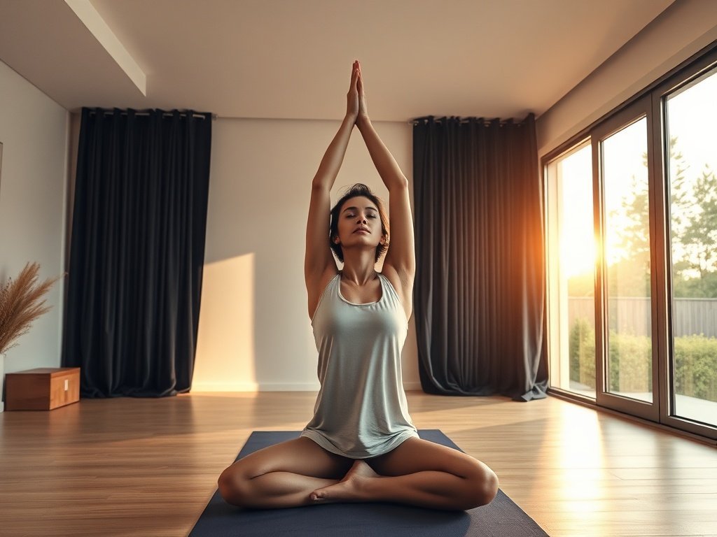 Turn one open room into a private yoga studio in under an hour with floor-to-ceiling blackout curtains