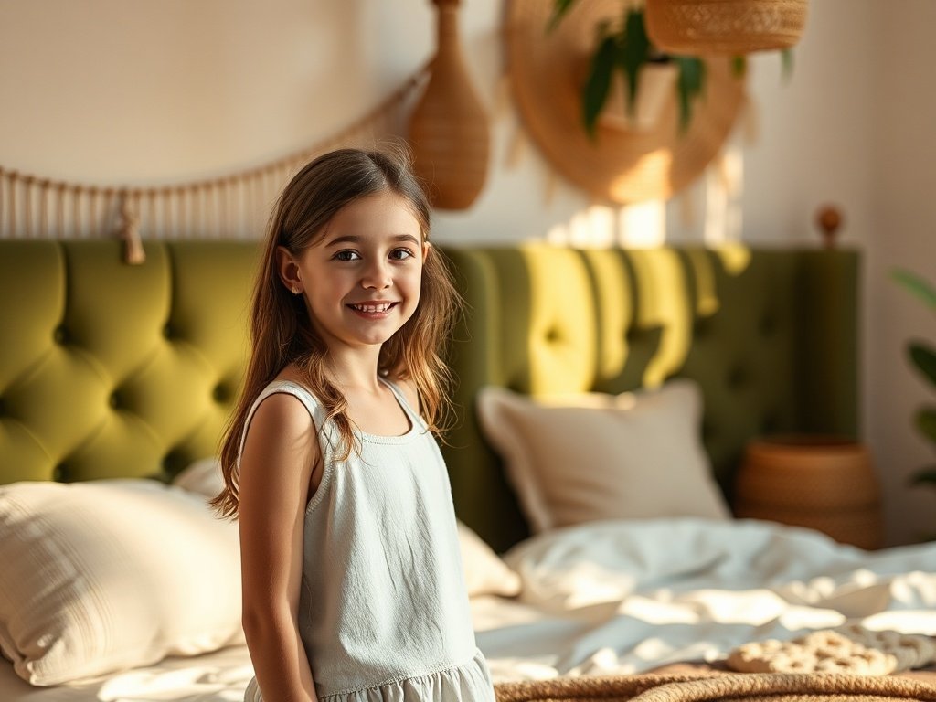 Turn a plain teen bedroom into a boho retreat with one olive-green wall upgrade