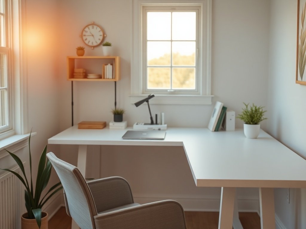 How a farmhouse L-shaped standing desk can turn 1 cramped corner into a calmer, more functional home office