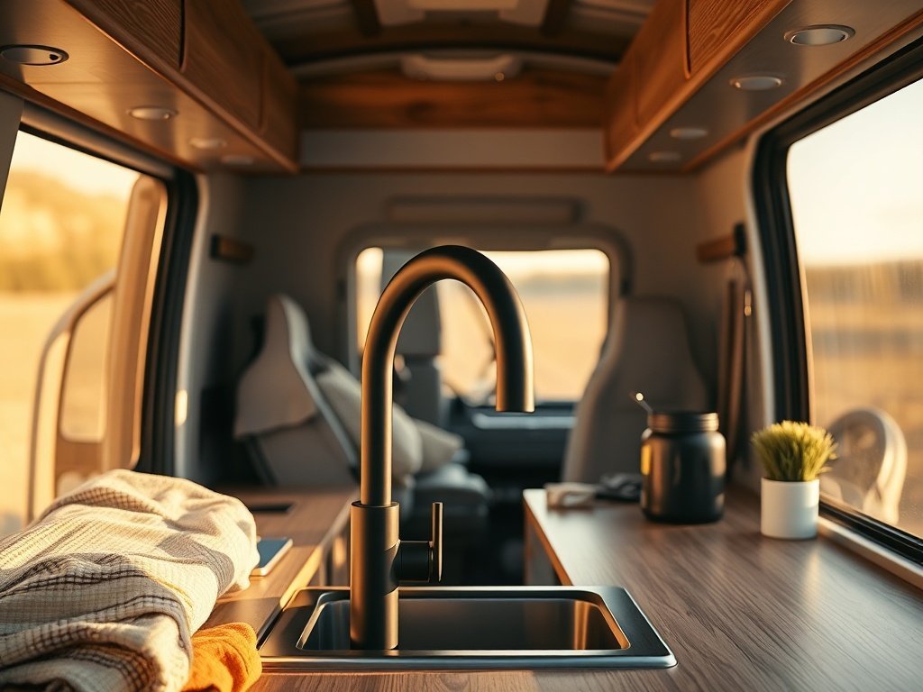How a $52.99 black pull-down faucet can make your camper van kitchen feel custom-built in one weekend