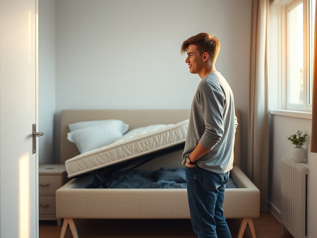 Turn a cramped bedroom into 1 hidden-storage zone with a lift-up queen bed