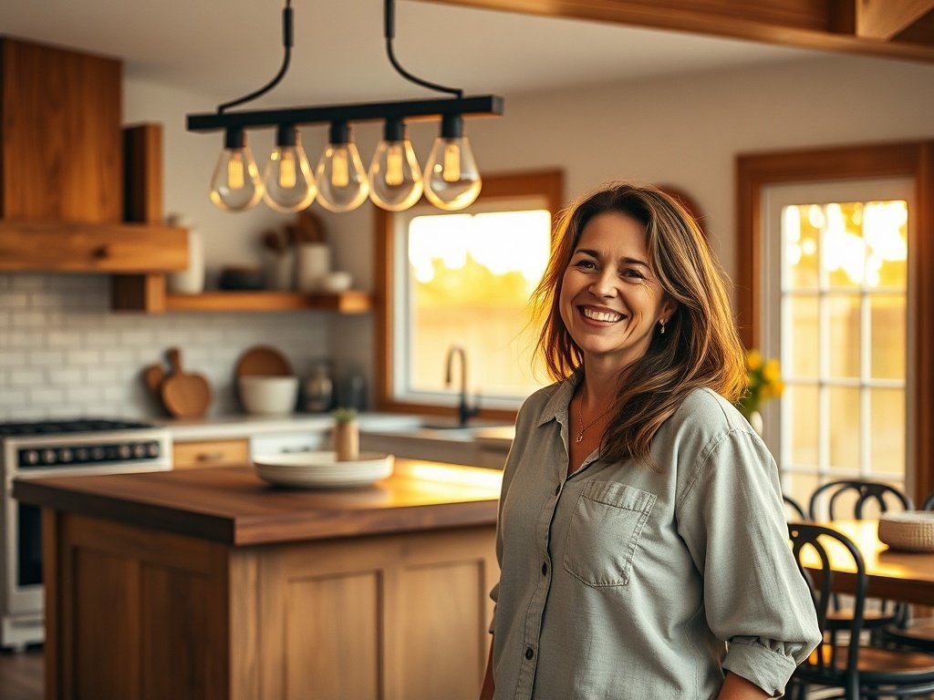How a Black Farmhouse 4-Light Linear Fixture Makes a Plain Kitchen Island Look Finished in One Upgrade