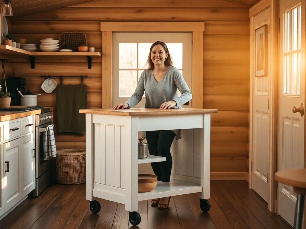 How a $207.99 Rolling Kitchen Island Can Add Prep Space, Storage, and Farmhouse Style to a Cramped Mountain Yurt Kitchen