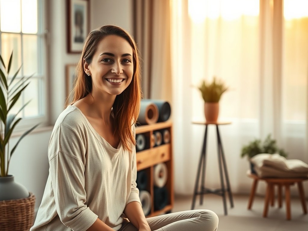 How a 6-slot floor-standing yoga organizer turns one cluttered corner into a calm studio look