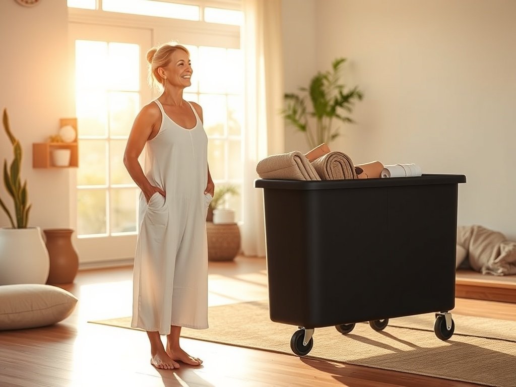 How to make a yoga studio look curated in 10 minutes with one mobile storage piece