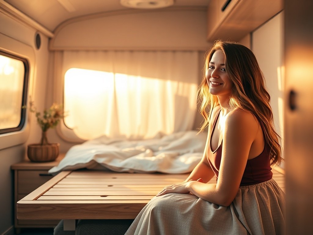 How a $139.99 wood platform bed can make a tiny RV bedroom feel calmer, cleaner, and more designed — without a box spring