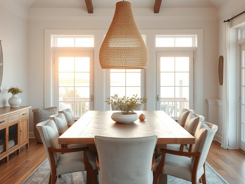 How to make a coastal dining room feel finished in 1 move: the oversized woven pendant that adds warmth, texture, and a focal point