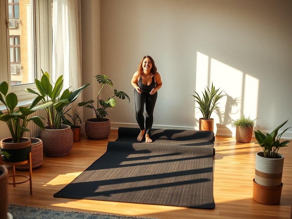 Turn a spare corner into a custom yoga zone with one 24in x 50ft roll — cut it to the exact size you need