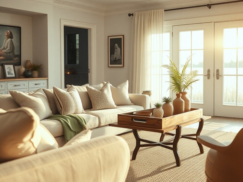 How a rustic tray-top coffee table can finish a coastal living room in 1 move — and why this one is worth a look now