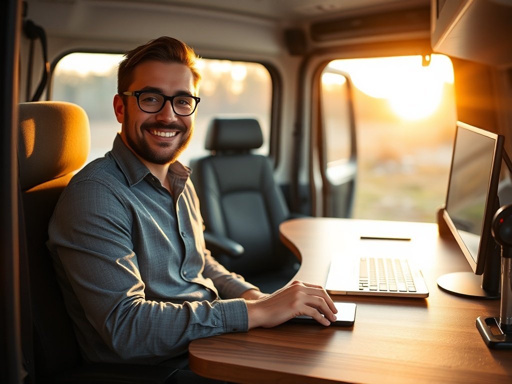 Turn a cluttered van-office into a polished command center with one 78-inch L-shaped desk and a layout that makes the space feel bigger