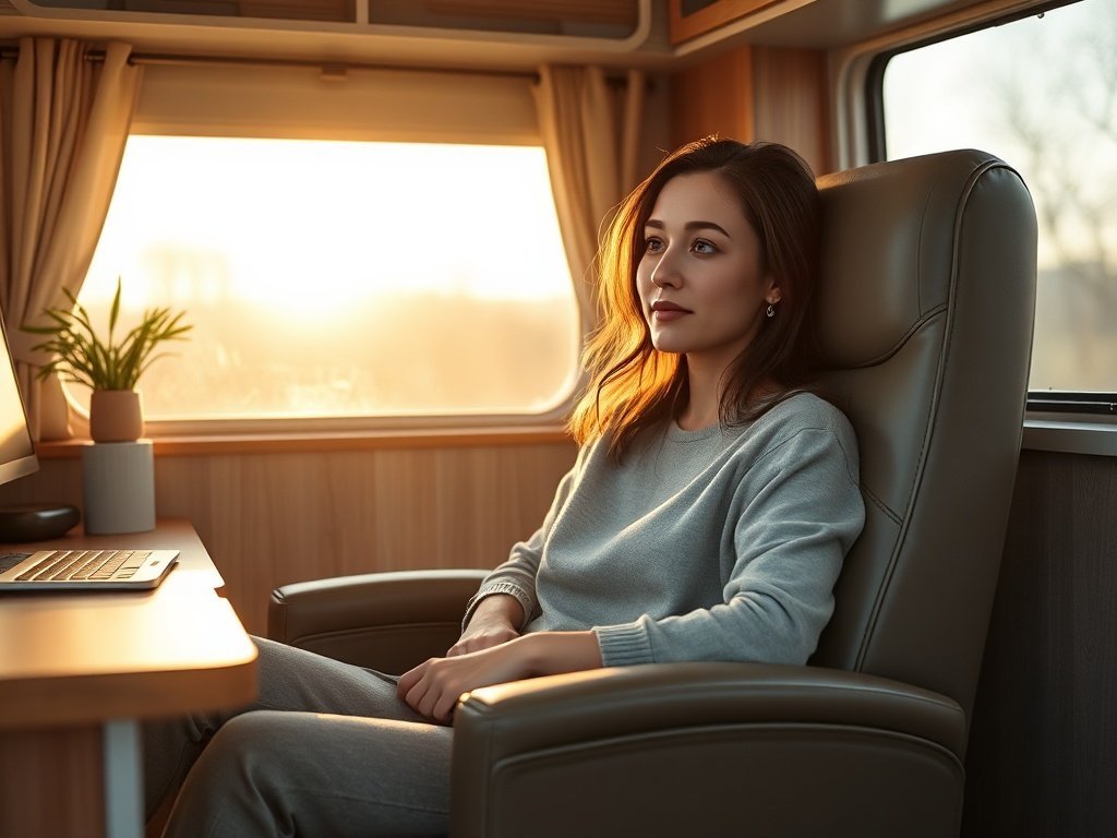 7 ways a swivel recliner can turn a cramped camper corner into a calm Japandi van-office