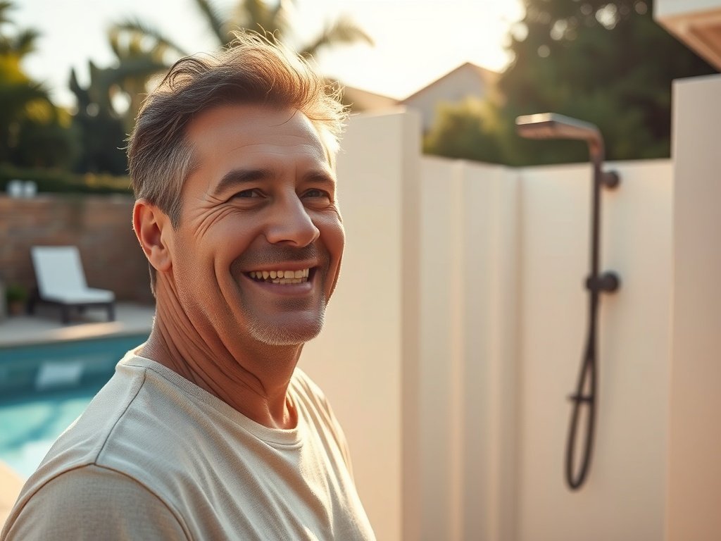 Private outdoor shower enclosure for pool cleanup: weatherproof PVC stall that upgrades your backyard in minutes
