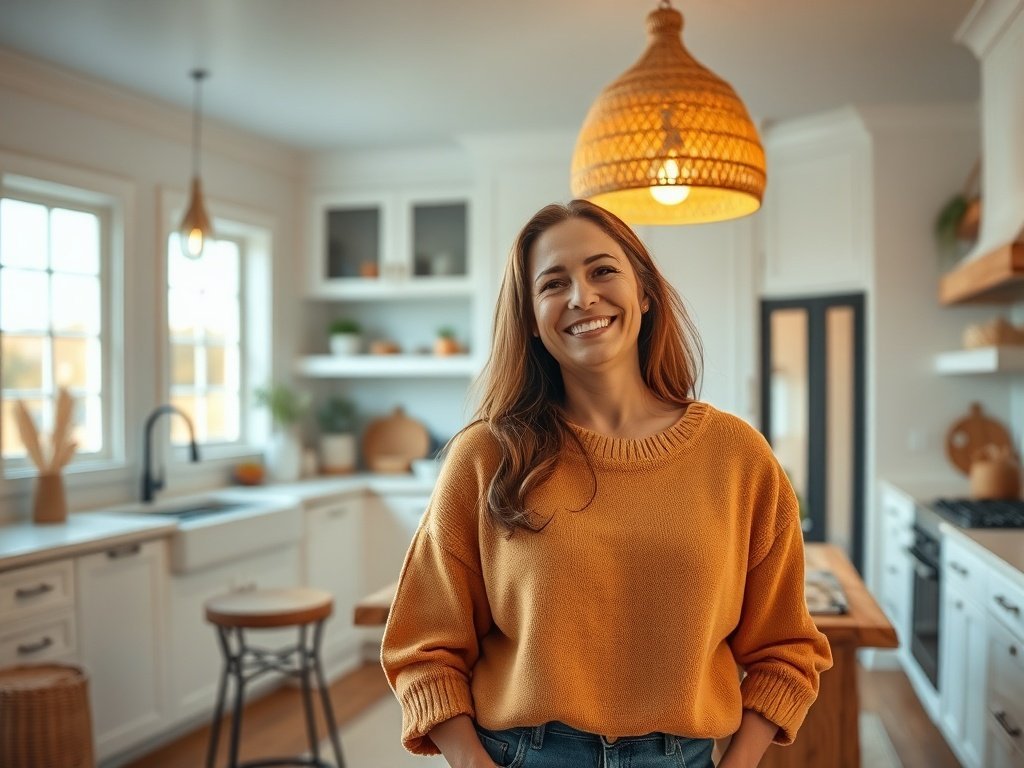 One $64.99 woven pendant can make a plain kitchen feel warm, finished, and intentionally styled