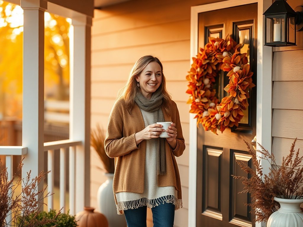 From bare porch to finished fall entry: how one 26” eucalyptus wreath creates a warm boho-autumn look in minutes
