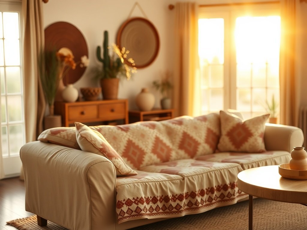 Turn a tired beige sofa into a Southwestern centerpiece in one afternoon with a boho Aztec slipcover