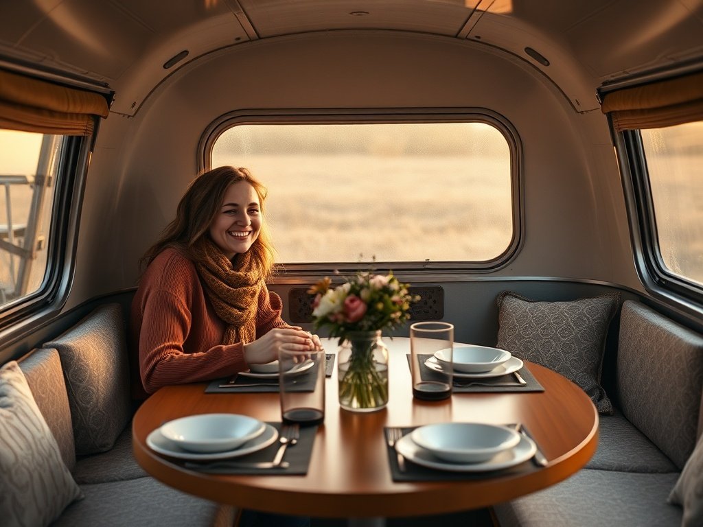 How a 43″-57″ Extendable Round Table Can Make a Tight Airstream Dining Space Feel Intentional