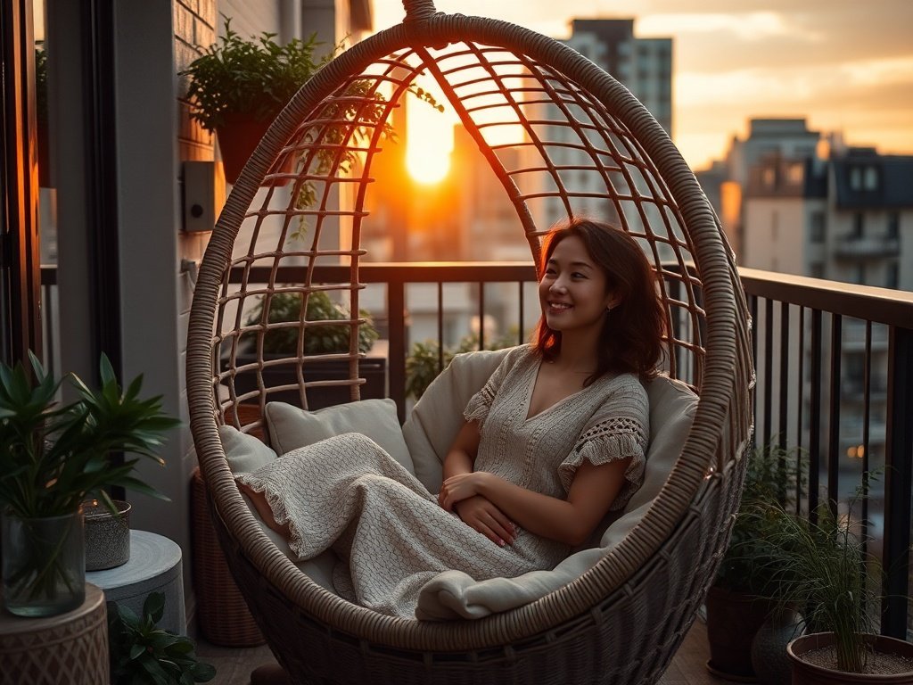 How one oversized egg chair can turn a cramped balcony into a cozy boho retreat in 10 minutes
