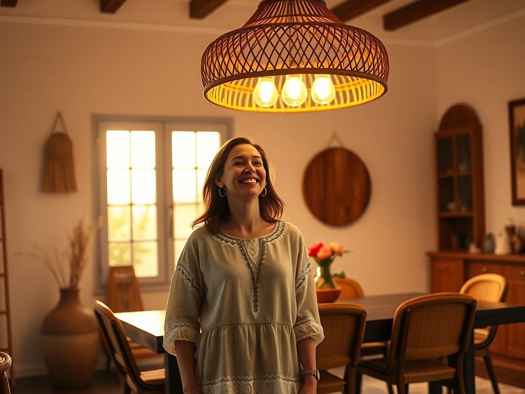 How to Turn a Flat Dining Room Into a Warm Boho-Mexican Showpiece With One 5-Light Rattan Chandelier