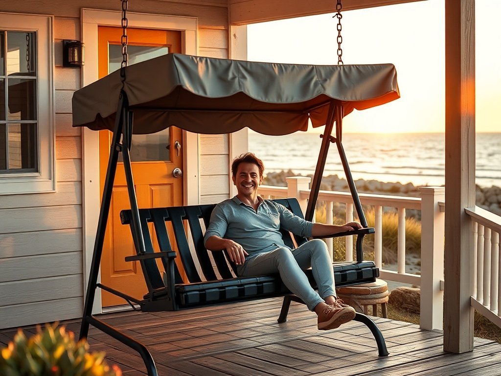 Turn a cramped coastal porch into a calm 3-seat retreat with one simple swing setup