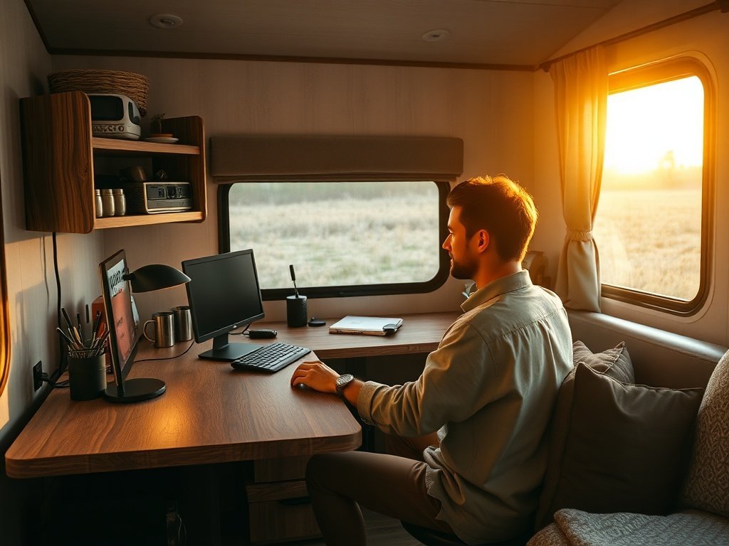 From RV Clutter to Command Center: How a 63″ Reversible Desk Adds Storage, Power, and a Cleaner Workflow to Tiny Spaces