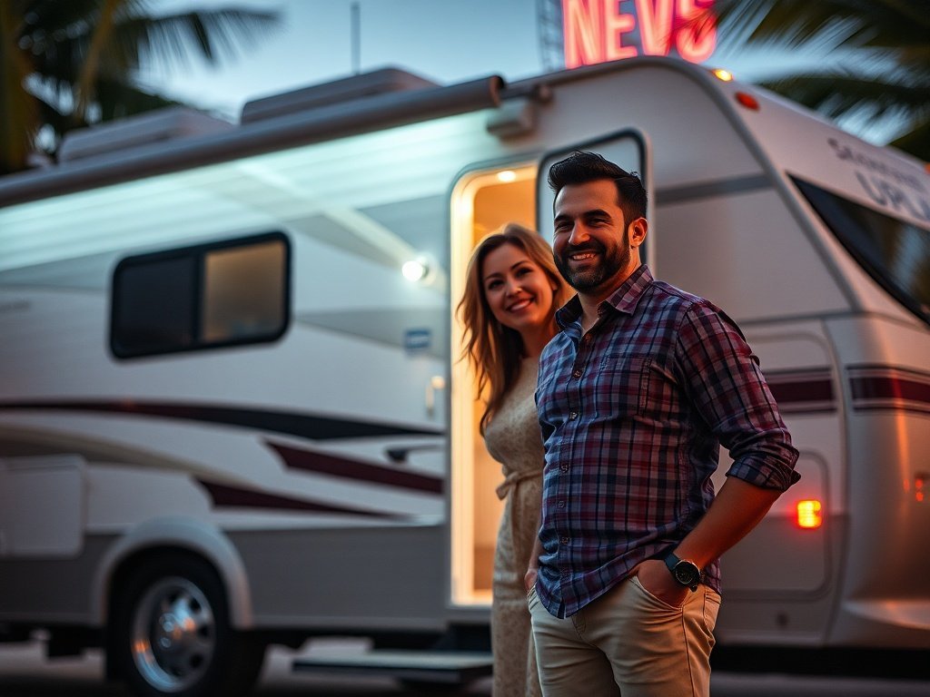 Turn a plain RV exterior into a Miami Art Deco statement in 5 minutes — with one 12V lighting upgrade