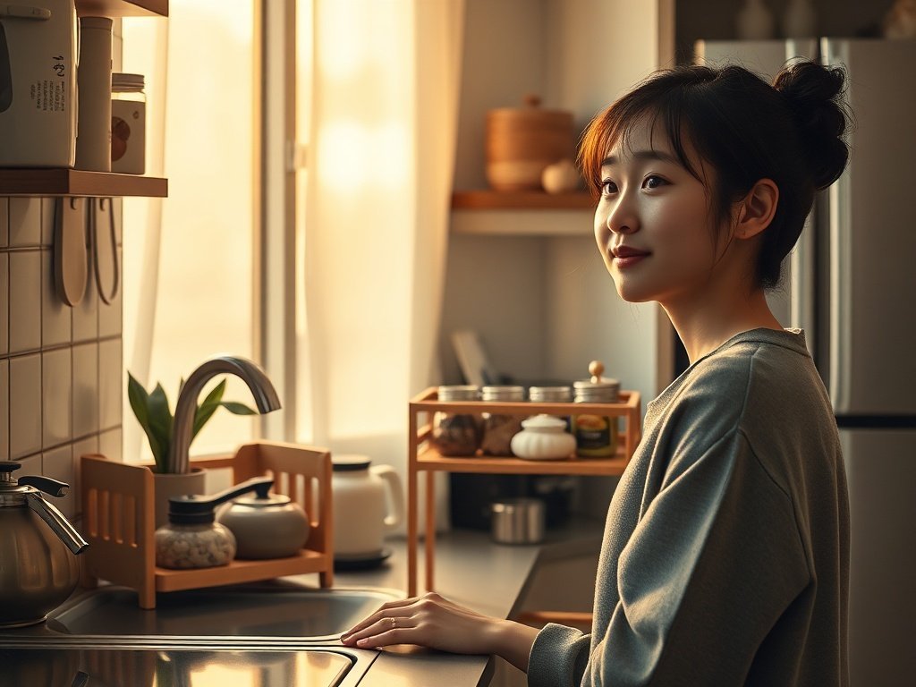 Turn a cramped Japanese tiny-house counter into calm, styled storage with one 3-tier bamboo shelf