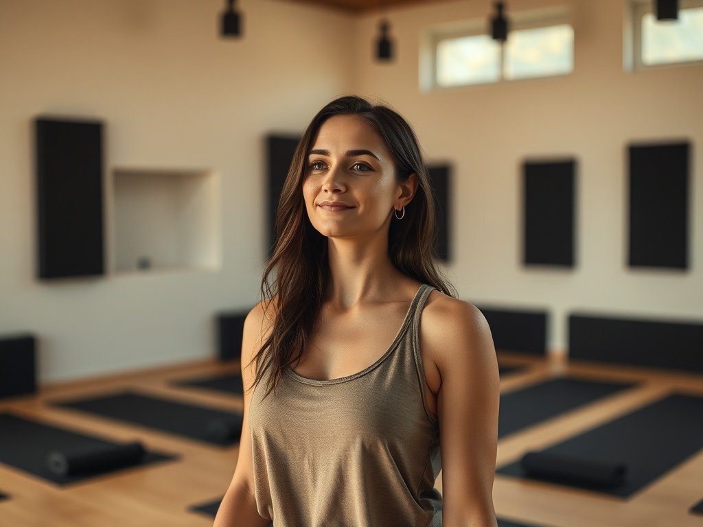 Reduce echo in a yoga studio with 50 acoustic panels for a calmer, camera-ready room