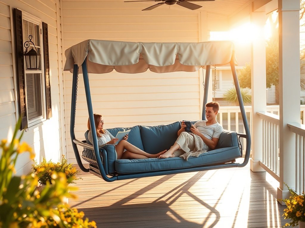 Turn a plain porch into a 2-in-1 retreat: the convertible swing bed with canopy, 800-lb capacity, and all-day lounging comfort
