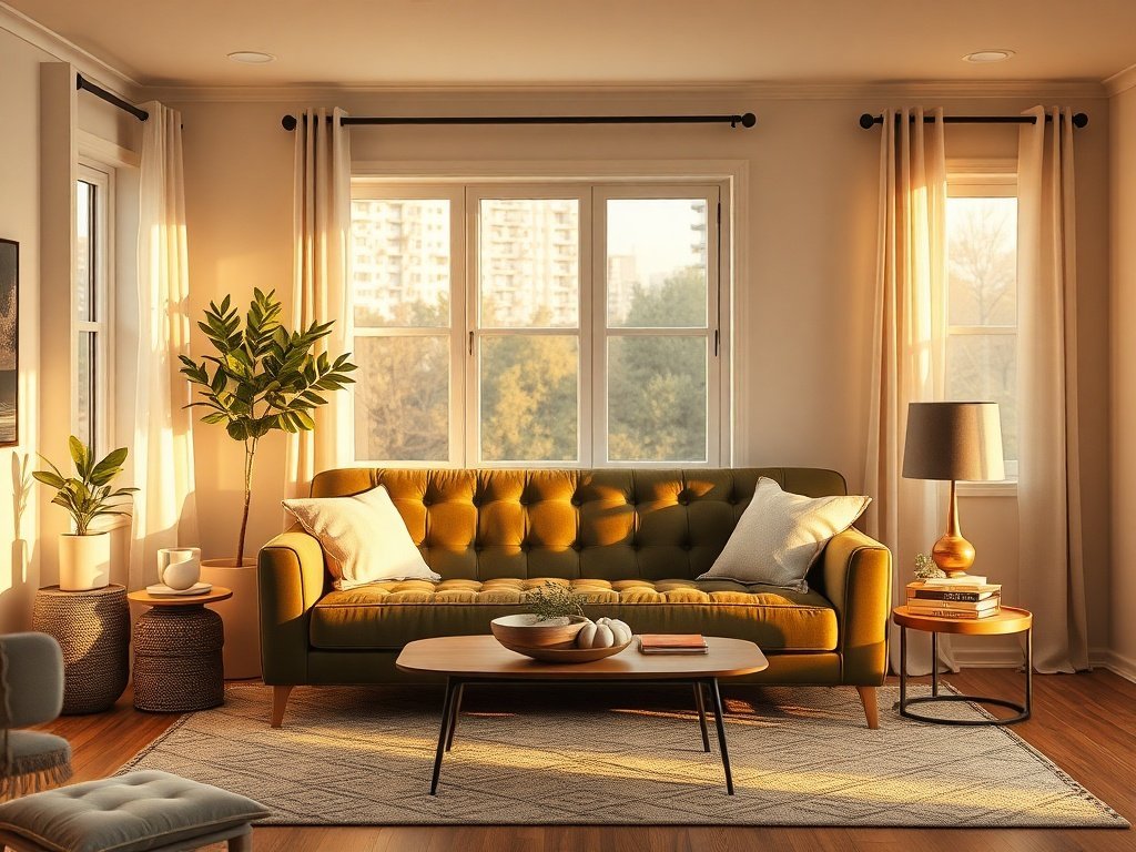 How a 77″ Olive Green Camel-Back Velvet Sofa Can Make a Tiny Living Room Feel Intentionally Maximalist