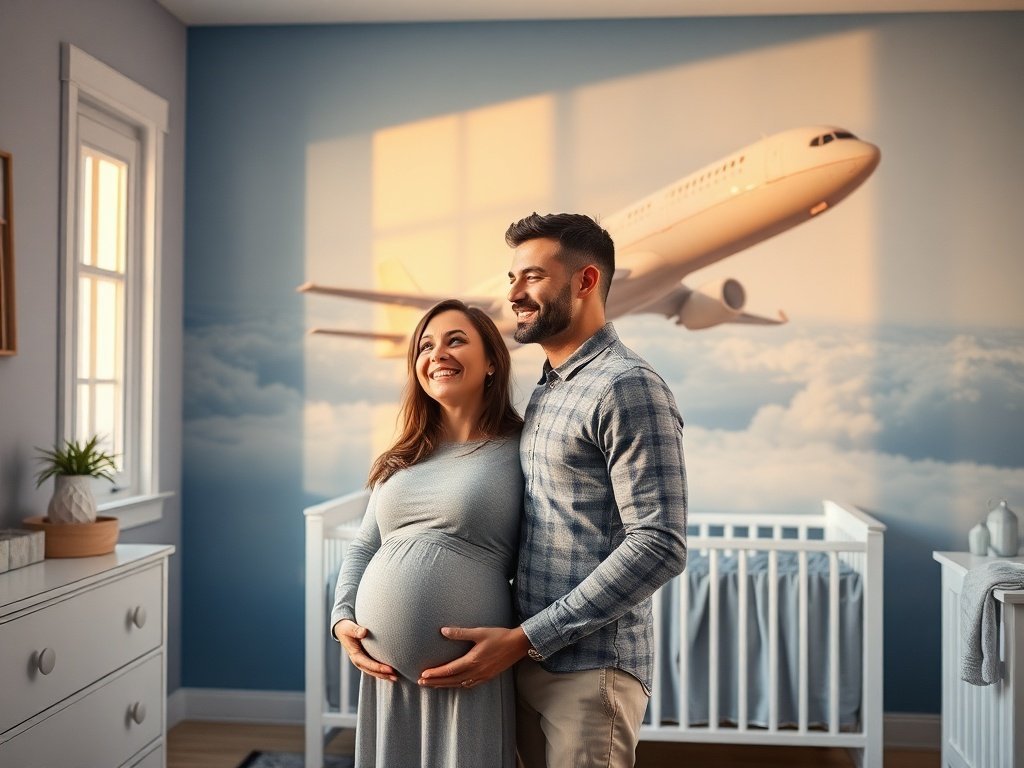 Turn one blank nursery wall into a sky-high focal point in minutes with an oversized airplane mural