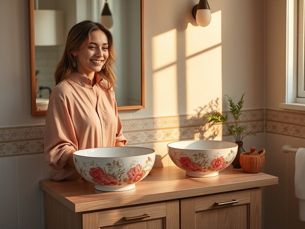 How a $205 vintage pink flower vessel sink turns a plain vanity into the bathroom people remember