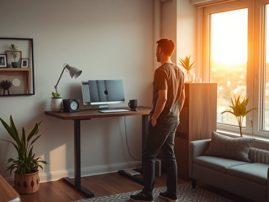 Turn a cramped loft corner into a 66-inch L-shaped standing desk setup that adds storage, space, and a cleaner remote-work workflow