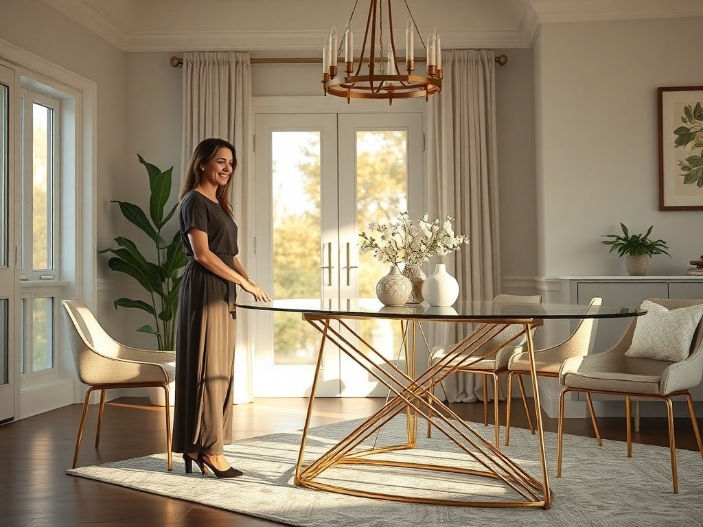 Turn a cramped dining room into a magazine-worthy focal point with a 71-inch glass-and-gold table
