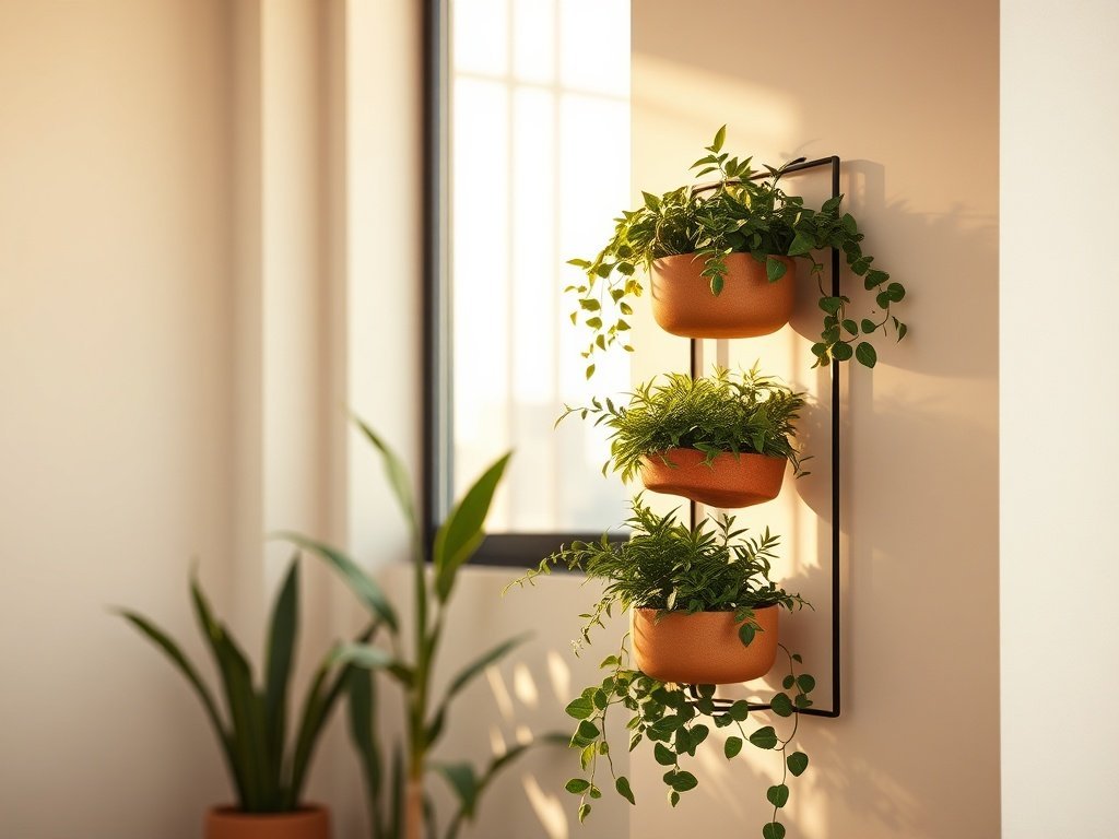 Turn one blank yoga studio wall into a calming 3-tier living display that adds greenery without taking up floor space